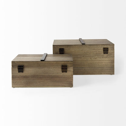 Mercana - Josh 15.9L x 11.6W x 8.3H Set Of Two Light Brown Wood W/ Metal Detail Boxes - 69526 view 4