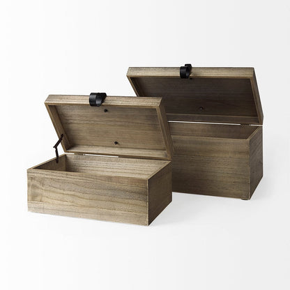 Mercana - Josh 15.9L x 11.6W x 8.3H Set Of Two Light Brown Wood W/ Metal Detail Boxes - 69526 view 5