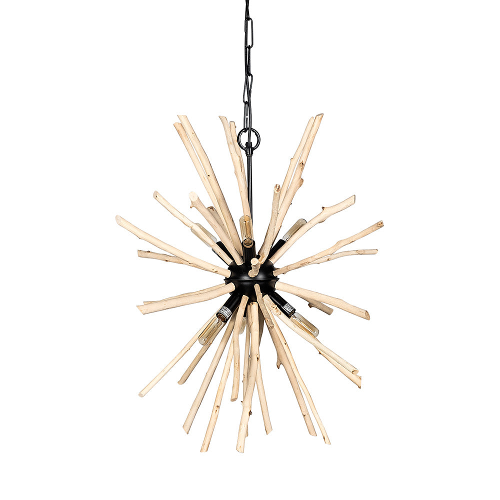 Mercana - Jules 25x25 Blonde Wood and Black Metal Six Bulb Chandelier Light - 68404_CLOSEOUT view 1