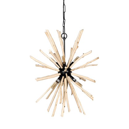 Mercana - Jules 25x25 Blonde Wood and Black Metal Six Bulb Chandelier Light - 68404_CLOSEOUT view 1