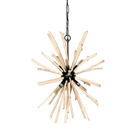 Mercana - Jules 25x25 Blonde Wood and Black Metal Six Bulb Chandelier Light - 68404_CLOSEOUT view 1