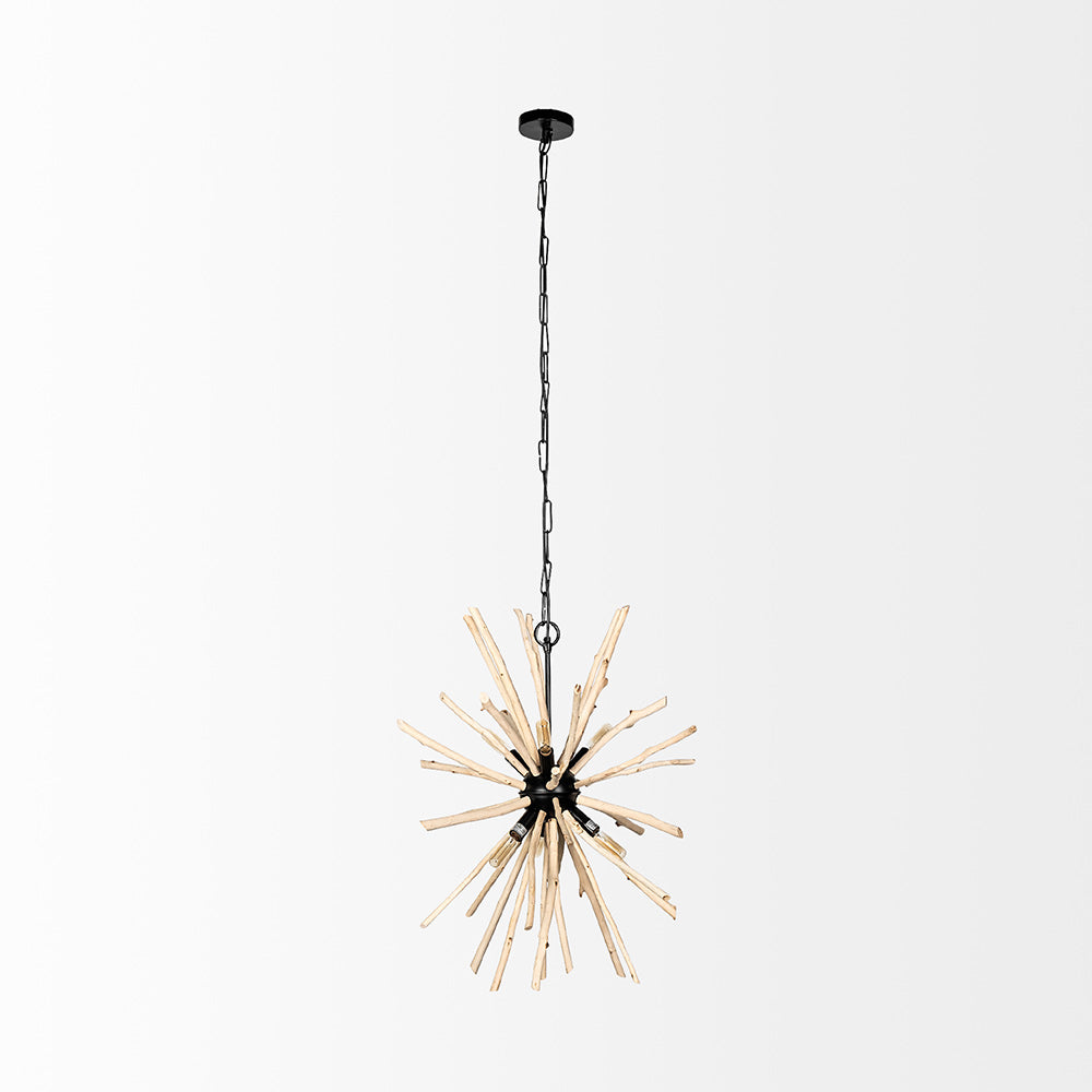 Mercana - Jules 25x25 Blonde Wood and Black Metal Six Bulb Chandelier Light - 68404_CLOSEOUT view 2