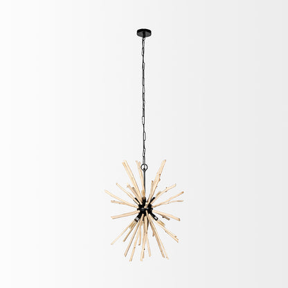 Mercana - Jules 25x25 Blonde Wood and Black Metal Six Bulb Chandelier Light - 68404_CLOSEOUT view 2
