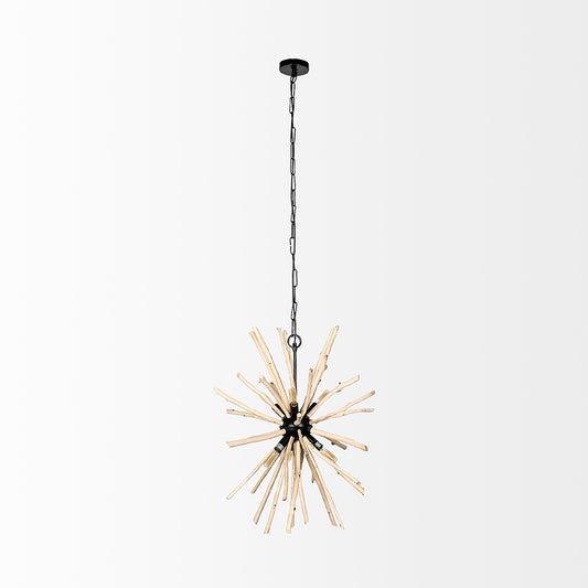 Mercana - Jules 25x25 Blonde Wood and Black Metal Six Bulb Chandelier Light - 68404_CLOSEOUT view 2