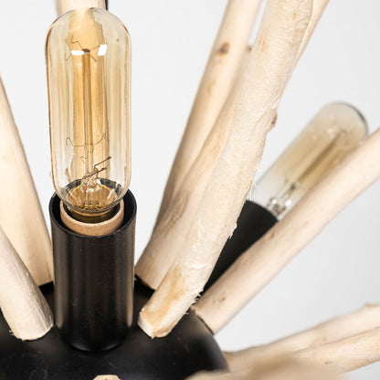 Mercana - Jules 25x25 Blonde Wood and Black Metal Six Bulb Chandelier Light - 68404_CLOSEOUT view 5