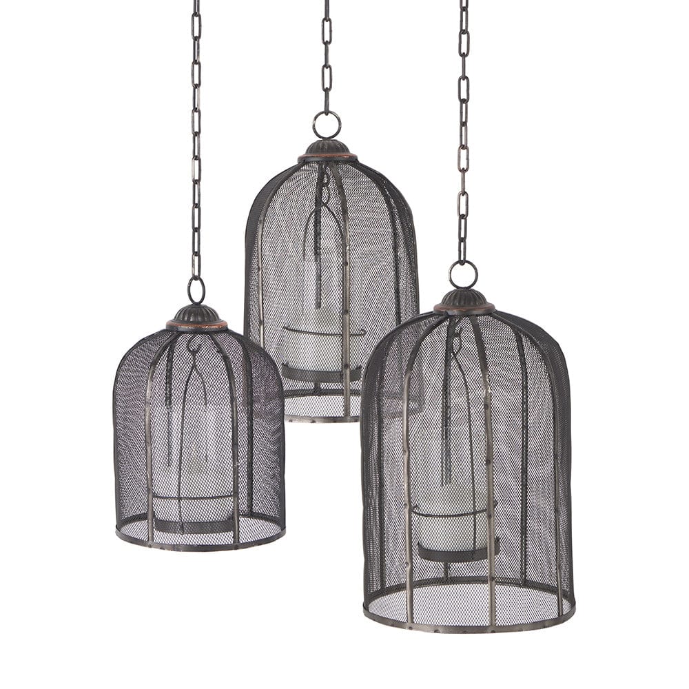 Mercana - Jutland Set of Three Black Metal Bird Cage Candle Holder Lanterns - 53275_CLOSEOUT view 1