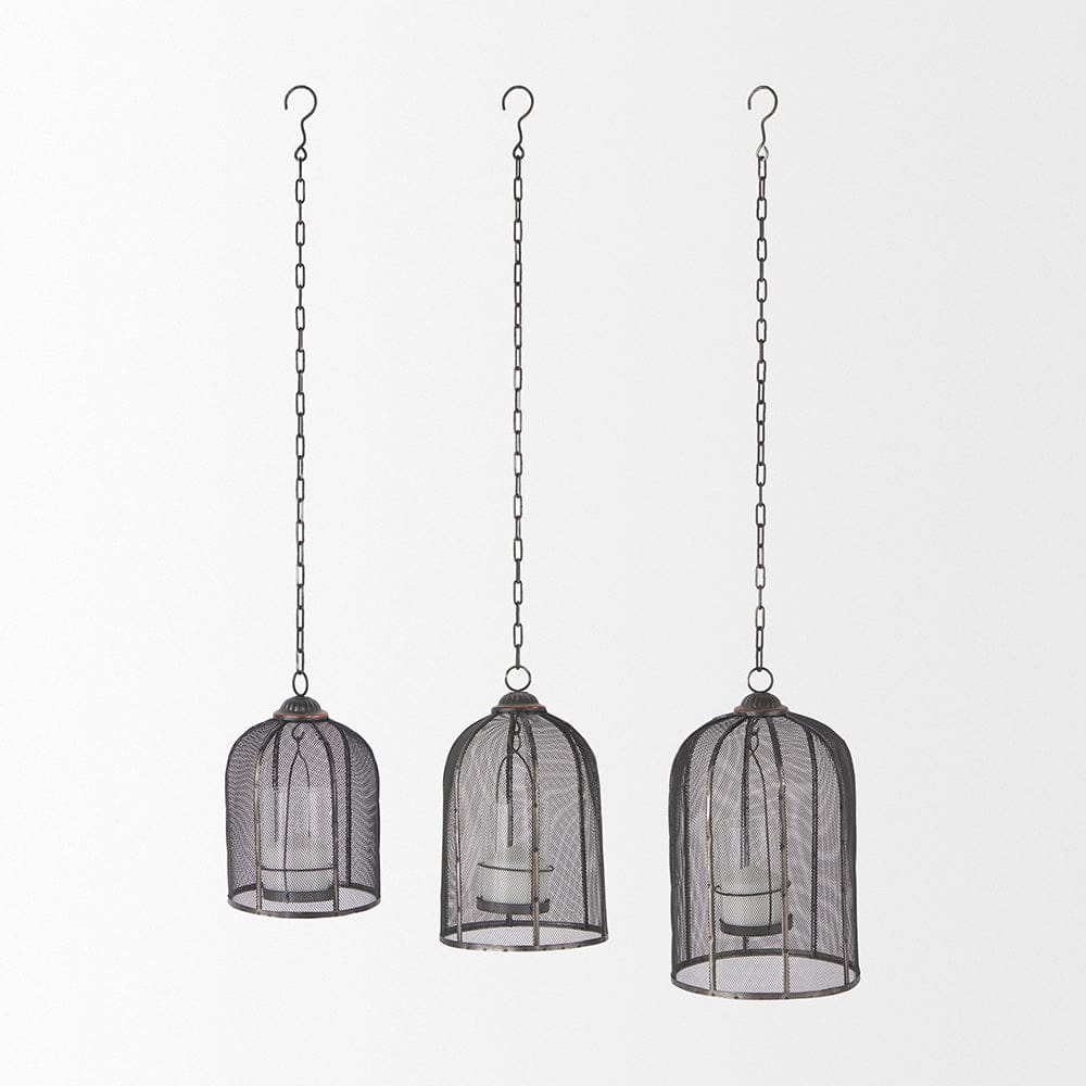 Mercana - Jutland Set of Three Black Metal Bird Cage Candle Holder Lanterns - 53275_CLOSEOUT view 2