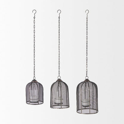 Mercana - Jutland Set of Three Black Metal Bird Cage Candle Holder Lanterns - 53275_CLOSEOUT view 2