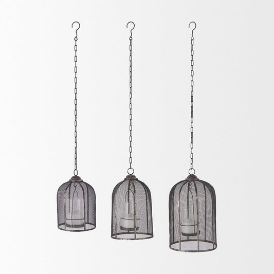 Mercana - Jutland Set of Three Black Metal Bird Cage Candle Holder Lanterns - 53275_CLOSEOUT view 2