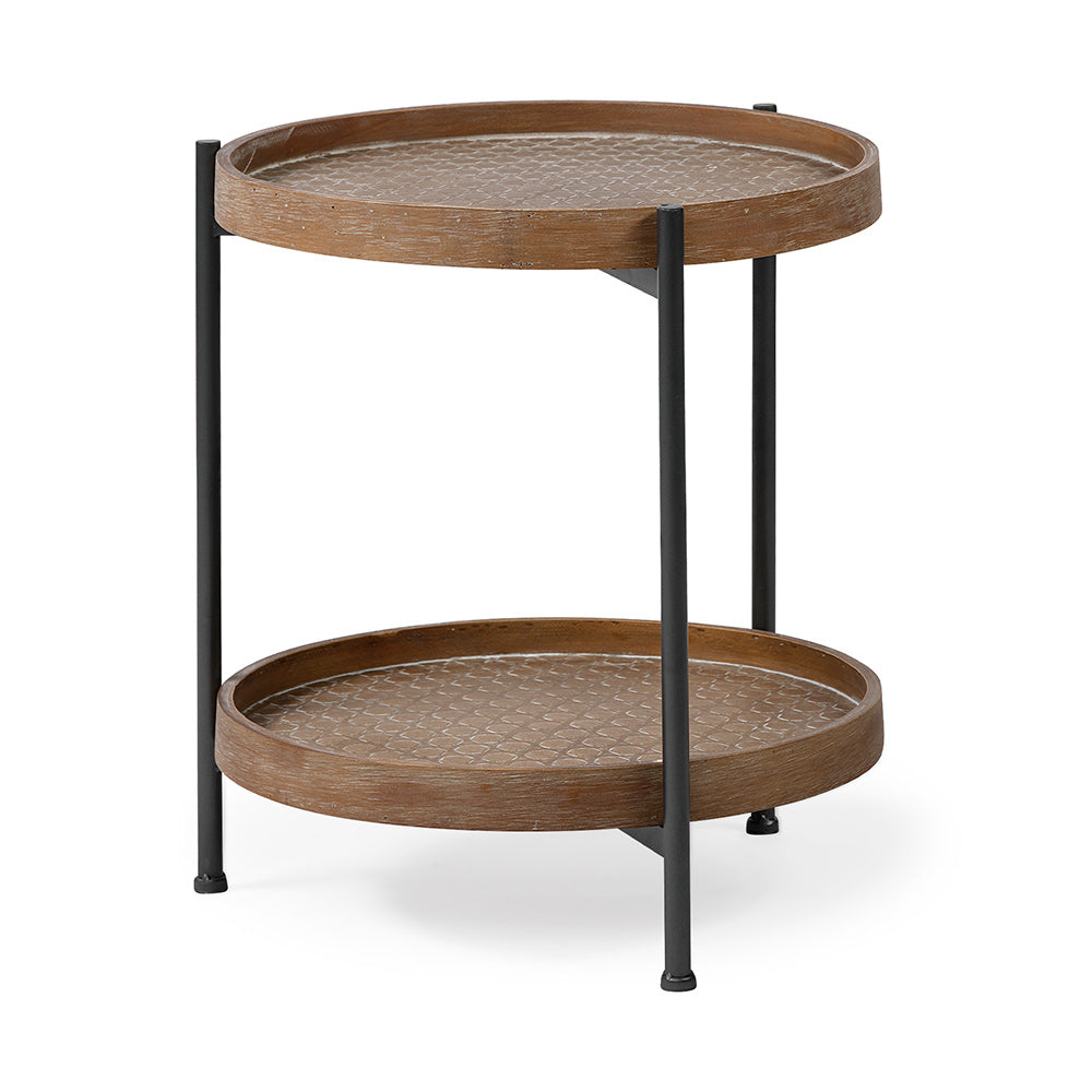 Mercana - Kade III 16.9" Round Top Natural Brown Wood and Gray Metal Frame Tray-Style End/Side Table - 68544 view 1