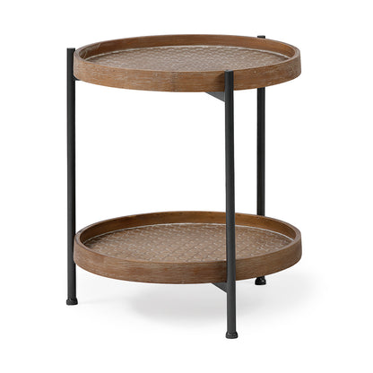 Mercana - Kade III 16.9" Round Top Natural Brown Wood and Gray Metal Frame Tray-Style End/Side Table - 68544 view 1