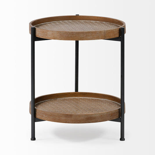 Mercana - Kade III 16.9" Round Top Natural Brown Wood and Gray Metal Frame Tray-Style End/Side Table - 68544 view 2