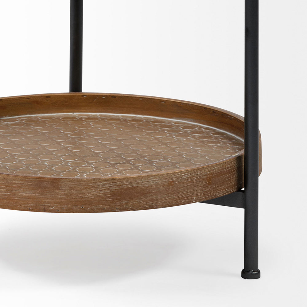 Mercana - Kade III 16.9" Round Top Natural Brown Wood and Gray Metal Frame Tray-Style End/Side Table - 68544 view 3