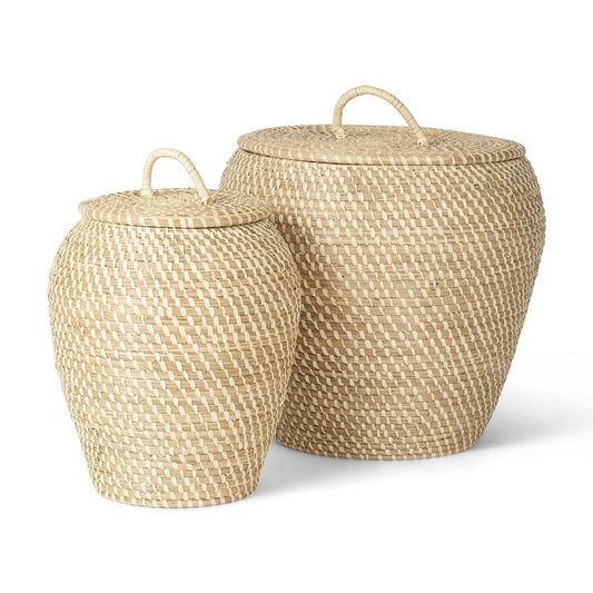 Mercana - Kalopa Seagrass Floor Baskets w/ Flat Handled Lid (Set of 2) - 70232 view 1