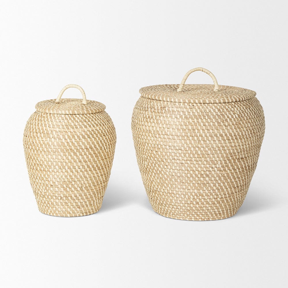Mercana - Kalopa Seagrass Floor Baskets w/ Flat Handled Lid (Set of 2) - 70232 view 2