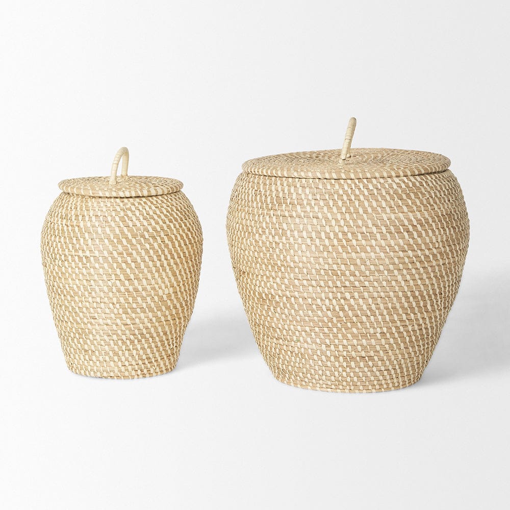 Mercana - Kalopa Seagrass Floor Baskets w/ Flat Handled Lid (Set of 2) - 70232 view 3