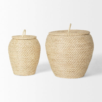 Mercana - Kalopa Seagrass Floor Baskets w/ Flat Handled Lid (Set of 2) - 70232 view 3