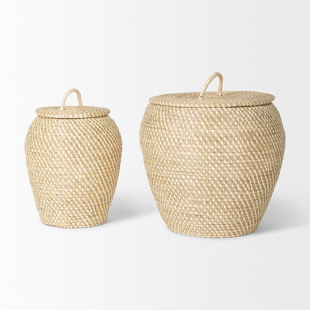 Mercana - Kalopa Seagrass Floor Baskets w/ Flat Handled Lid (Set of 2) - 70232 view 4