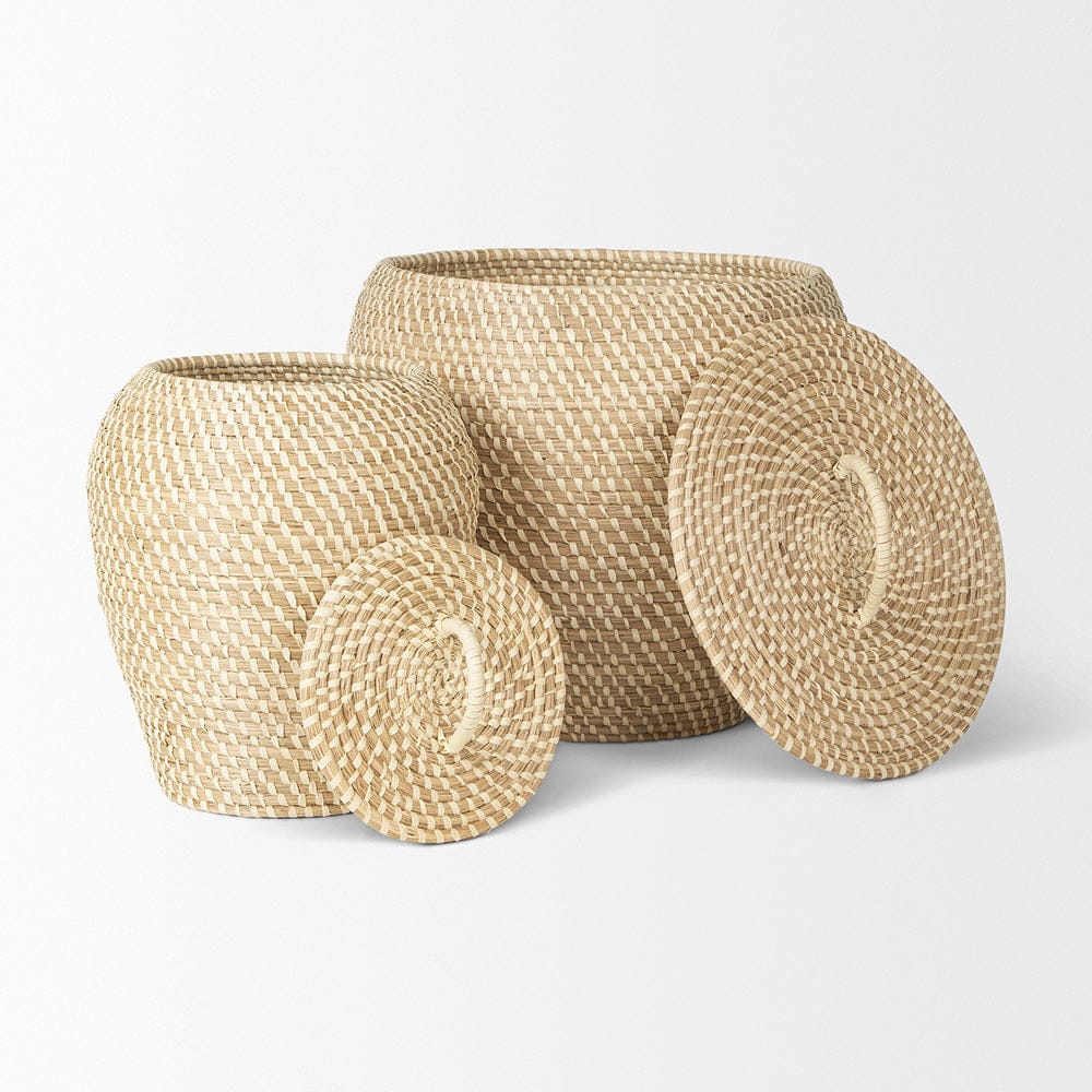 Mercana - Kalopa Seagrass Floor Baskets w/ Flat Handled Lid (Set of 2) - 70232 view 5
