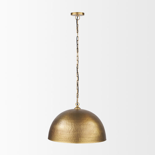 Mercana - Karina 24" Round Brass-tone Hammered Metal Dome Pendant Light - 70100 view 2