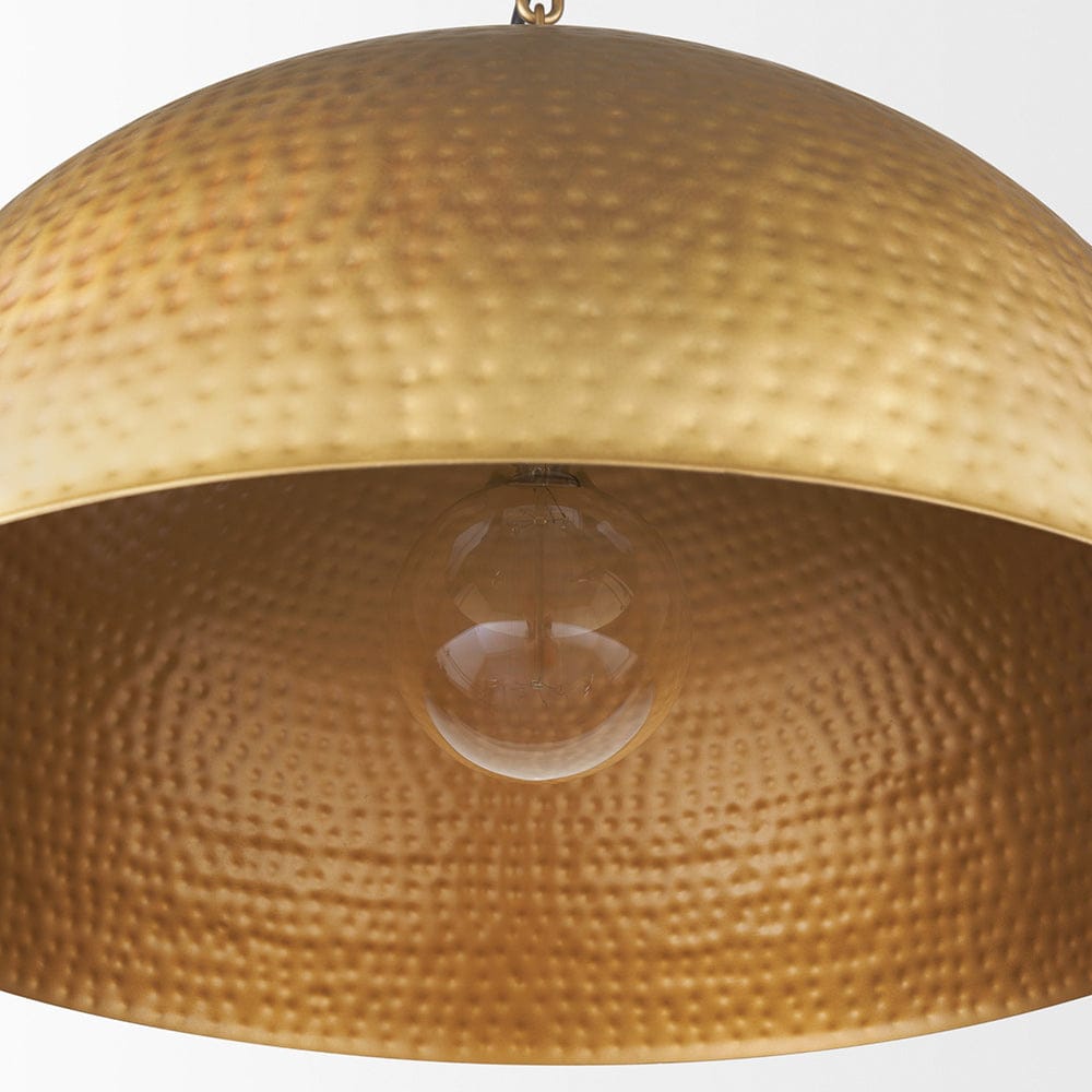 Mercana - Karina 24" Round Brass-tone Hammered Metal Dome Pendant Light - 70100 view 7