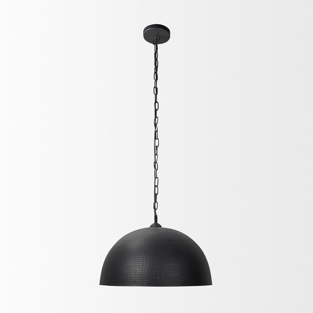 Mercana - Karina 24" Round Matte Black Hammered Metal Dome Pendant Light - 70057 view 2