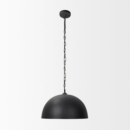 Mercana - Karina 24" Round Matte Black Hammered Metal Dome Pendant Light - 70057 view 2