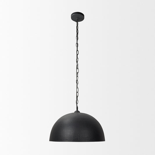 Mercana - Karina 24" Round Matte Black Hammered Metal Dome Pendant Light - 70057 view 2