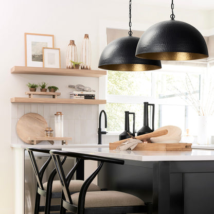 Mercana - Karina 24" Round Matte Black Hammered Metal Dome Pendant Light - 70057 view 8