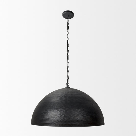 Mercana - Karina 36" Round Matte Black Hammered Metal Dome Pendant Light - 70058 view 2
