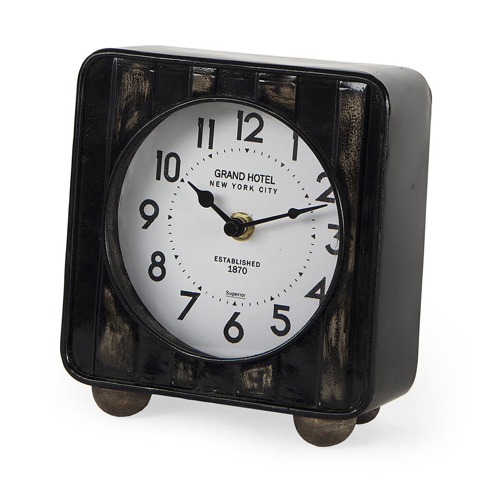 Mercana - Karl 6.0L x 3.0W x 6.8H Rustic Black Iron Rounded Square Table Clock - 69487 view 1