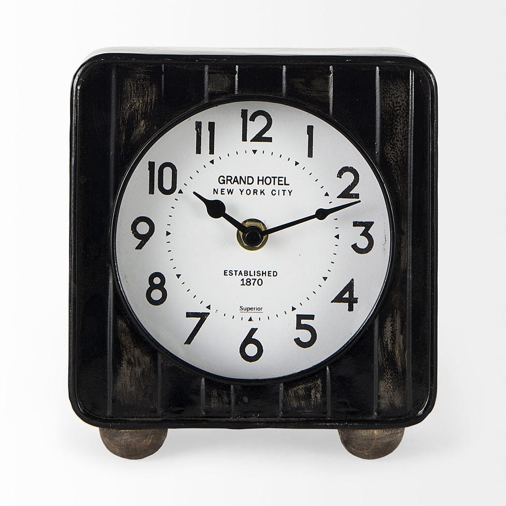 Mercana - Karl 6.0L x 3.0W x 6.8H Rustic Black Iron Rounded Square Table Clock - 69487 view 2