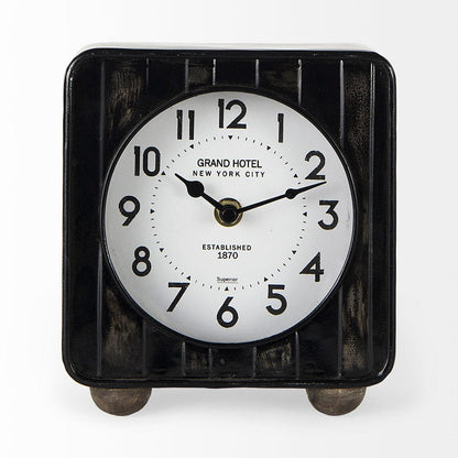 Mercana - Karl 6.0L x 3.0W x 6.8H Rustic Black Iron Rounded Square Table Clock - 69487 view 2