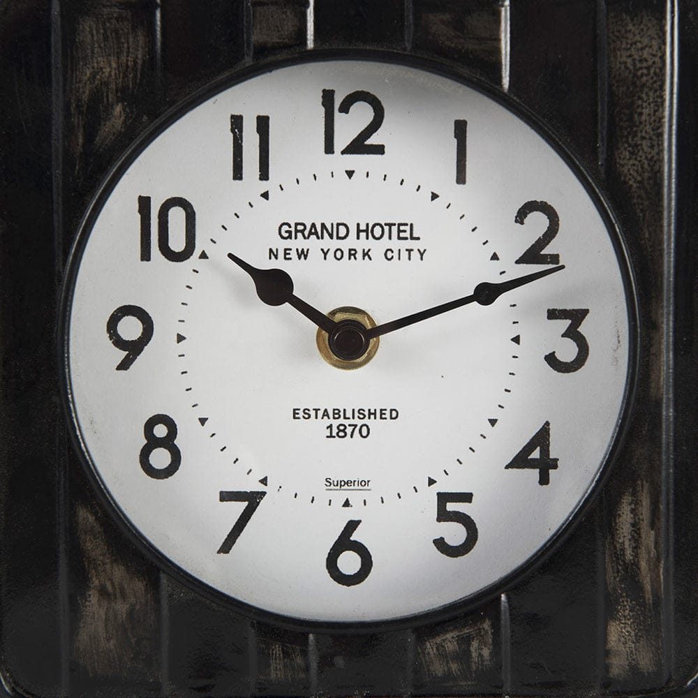 Mercana - Karl 6.0L x 3.0W x 6.8H Rustic Black Iron Rounded Square Table Clock - 69487 view 6