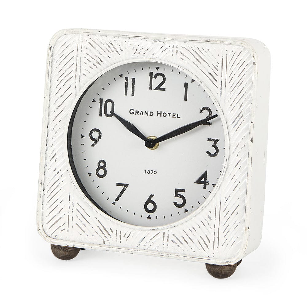 Mercana - Karl 8.0L x 2.8W x 8.8H Rustic White Iron Rounded Square Table Clock - 69486 view 1