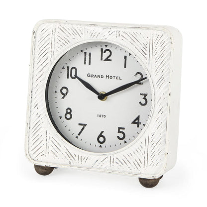 Mercana - Karl 8.0L x 2.8W x 8.8H Rustic White Iron Rounded Square Table Clock - 69486 view 1