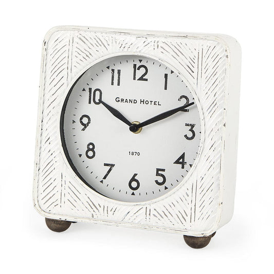 Mercana - Karl 8.0L x 2.8W x 8.8H Rustic White Iron Rounded Square Table Clock - 69486 view 1