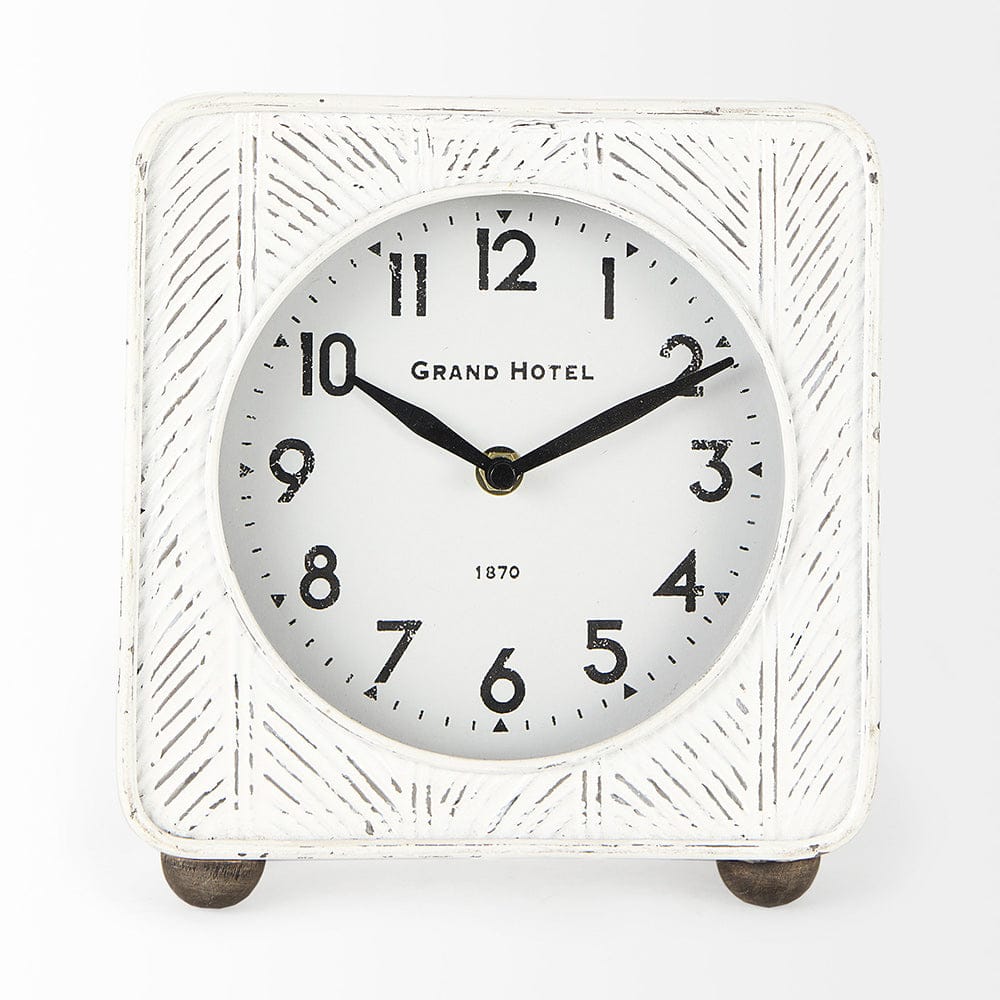 Mercana - Karl 8.0L x 2.8W x 8.8H Rustic White Iron Rounded Square Table Clock - 69486 view 2