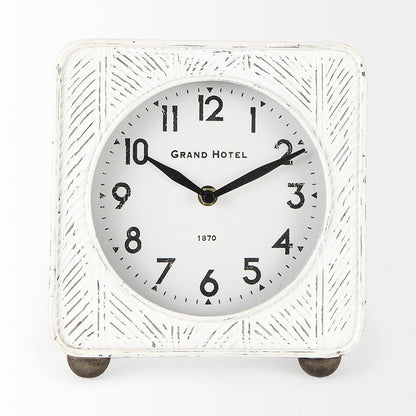 Mercana - Karl 8.0L x 2.8W x 8.8H Rustic White Iron Rounded Square Table Clock - 69486 view 2