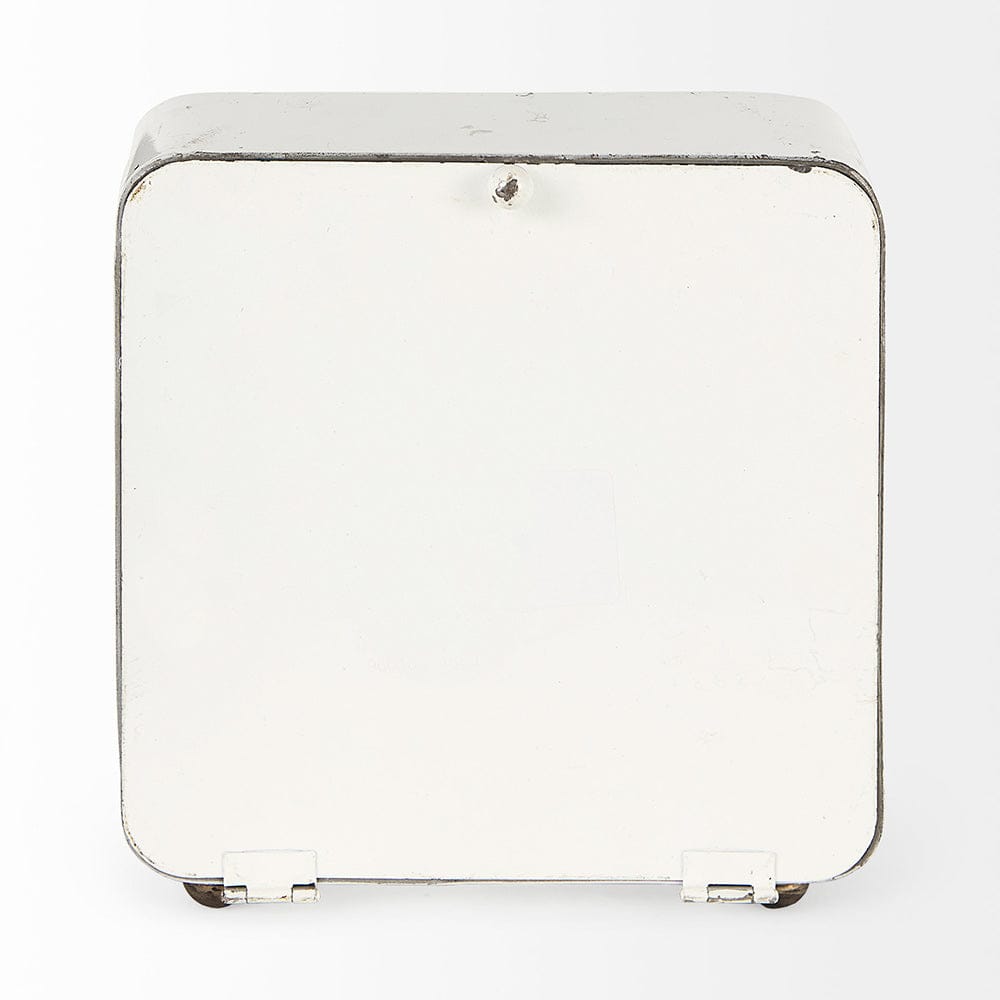 Mercana - Karl 8.0L x 2.8W x 8.8H Rustic White Iron Rounded Square Table Clock - 69486 view 4