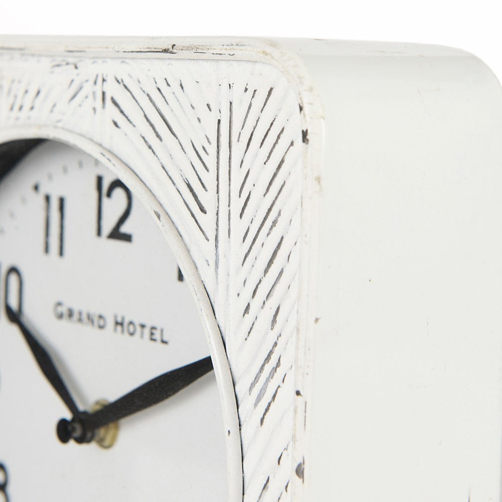 Mercana - Karl 8.0L x 2.8W x 8.8H Rustic White Iron Rounded Square Table Clock - 69486 view 5