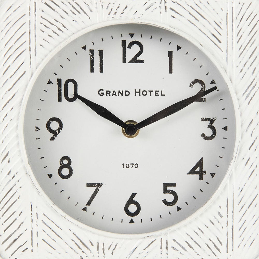 Mercana - Karl 8.0L x 2.8W x 8.8H Rustic White Iron Rounded Square Table Clock - 69486 view 6