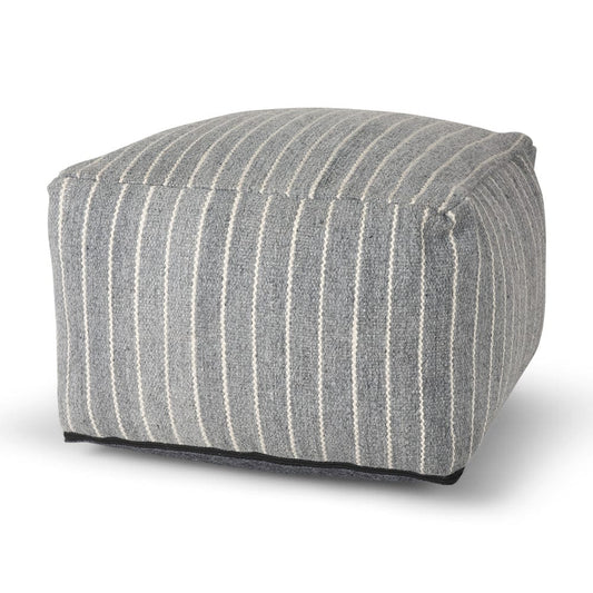 Mercana - Kensie Large Blue Striped Pouf - 70378 view 1