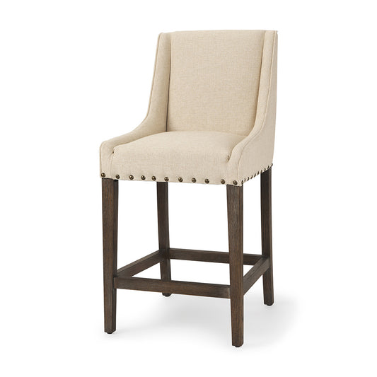 Mercana - Kensington Cream Fabric Seat Brown Wood Frame Counter Stool - 70244_CLOSEOUT view 1