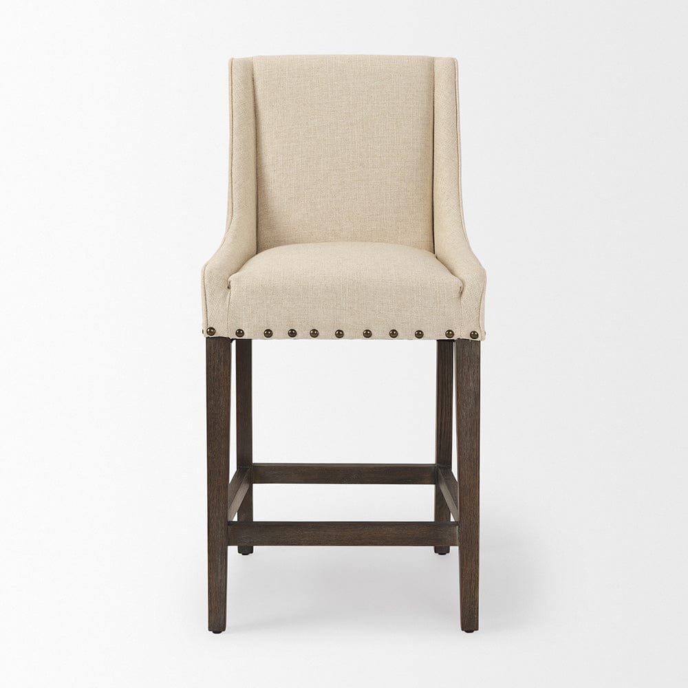 Mercana - Kensington Cream Fabric Seat Brown Wood Frame Counter Stool - 70244_CLOSEOUT view 2