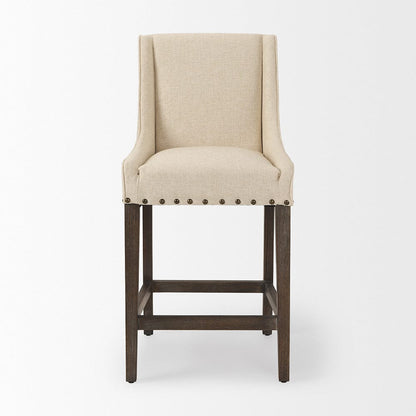 Mercana - Kensington Cream Fabric Seat Brown Wood Frame Counter Stool - 70244_CLOSEOUT view 2
