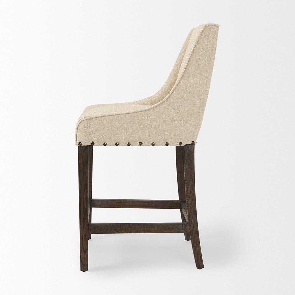Mercana - Kensington Cream Fabric Seat Brown Wood Frame Counter Stool - 70244_CLOSEOUT view 3