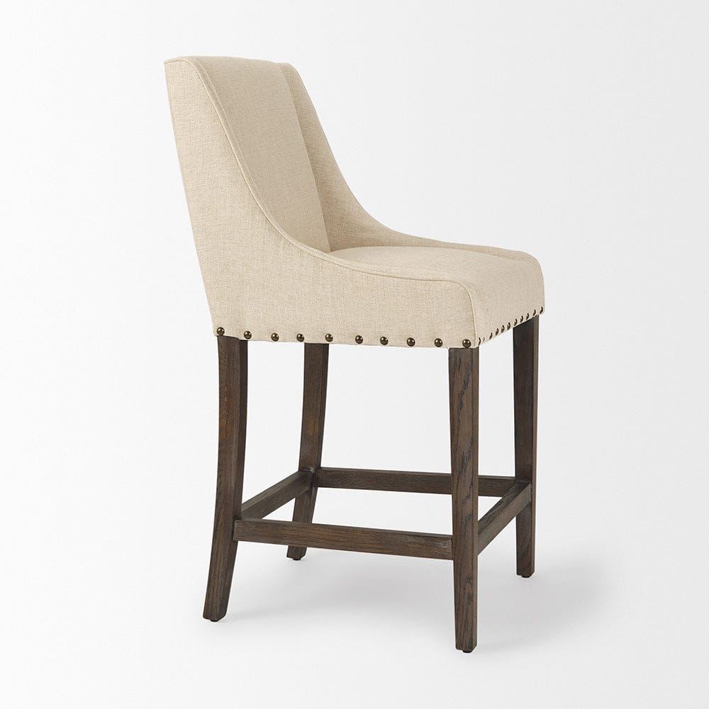 Mercana - Kensington Cream Fabric Seat Brown Wood Frame Counter Stool - 70244_CLOSEOUT view 6