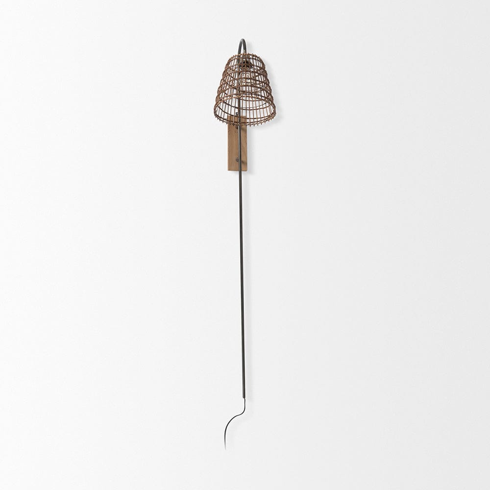 Mercana - Kiley 28.0L x 7.0W x 15.6H Brown Woven Shade W/Black Metal Wall Sconce - 70045 view 2