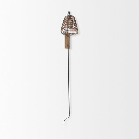 Mercana - Kiley 28.0L x 7.0W x 15.6H Brown Woven Shade W/Black Metal Wall Sconce - 70045 view 2